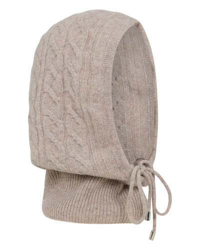 N.Peal Women's Lucia Cable Cashmere Hood Oatmeal Brown