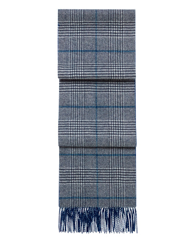 N.Peal Unisex Cashmere Check Scarf Grey + Blue