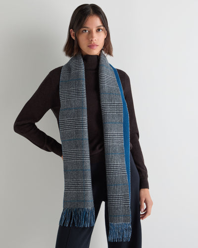 N.Peal Unisex Cashmere Check Scarf Grey + Blue
