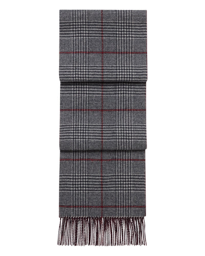 N.Peal Unisex Cashmere Check Scarf Grey + Burgundy