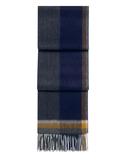 Unisex Cashmere Check Scarf Navy Blue + Mustard Yellow | N.Peal