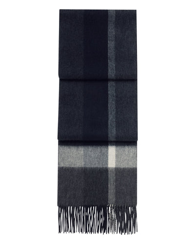 N.Peal Unisex Cashmere Check Scarf Navy Blue + Grey