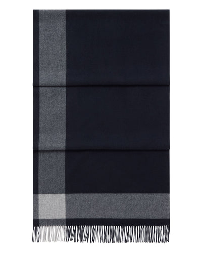 N.Peal Unisex Cashmere Stripe Scarf Navy Blue + Grey