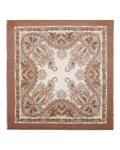N.Peal Women's Paisley Print Square Cashmere Foulard Brown