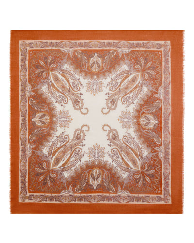 N.Peal Women's Paisley Print Square Cashmere Foulard Orange