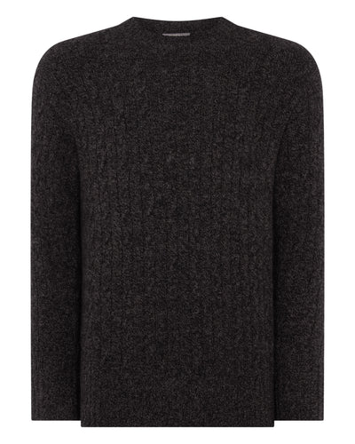 N.Peal Men's Thames Cable Round Neck Cashmere Jumper Bark Brown Melange