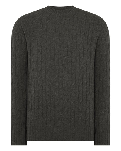 N.Peal Men's Thames Cable Round Neck Cashmere Jumper Grey Moss