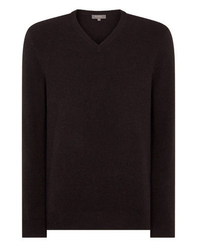 N.Peal Men's Burlington V Neck Cashmere Jumper Cocoa Brown