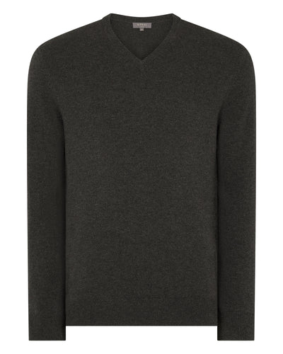 N.Peal Men's Burlington V Neck Cashmere Jumper Grey Moss