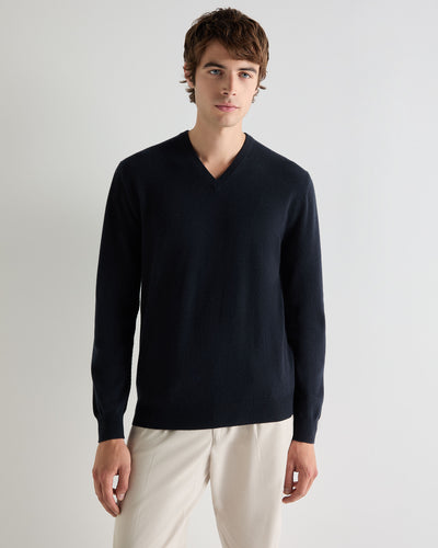 Men's Burlington V Neck Cashmere Jumper Navy Blue