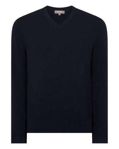 Men's Burlington V Neck Cashmere Jumper Navy Blue