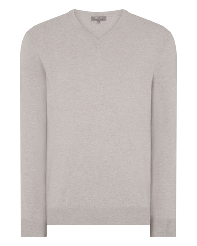 N.Peal Men's Burlington V Neck Cashmere Jumper Oat Grey