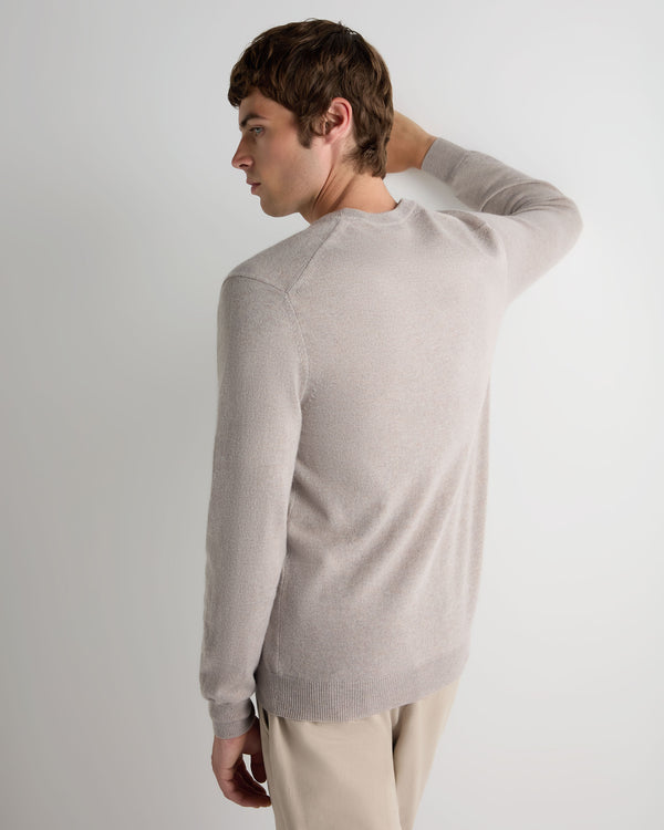 N.Peal Men's Burlington V Neck Cashmere Jumper Oat Grey