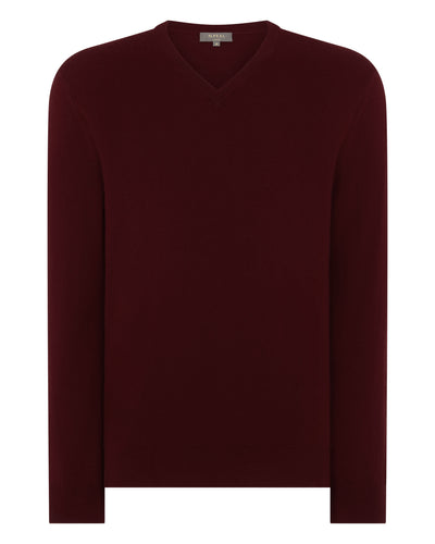 N.Peal Men's Burlington V Neck Cashmere Jumper Rustic Red