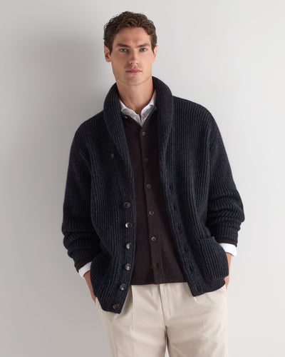 N.Peal Men's Kensington Cashmere Cardigan Ink Blue Melange