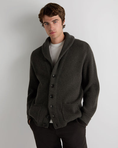 N.Peal Men's Kensington Cashmere Cardigan Grey Moss