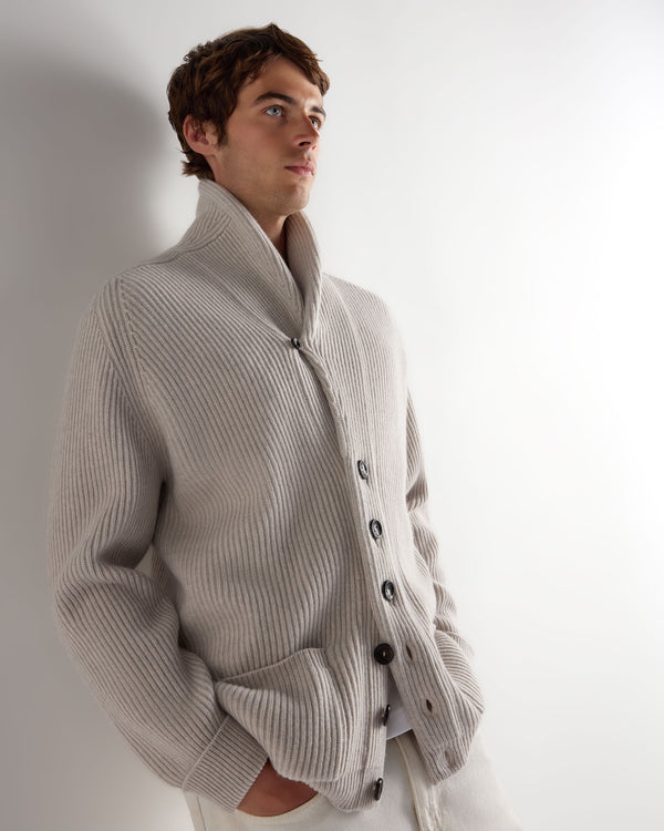 N.Peal Men's Kensington Cashmere Cardigan Pebble Grey