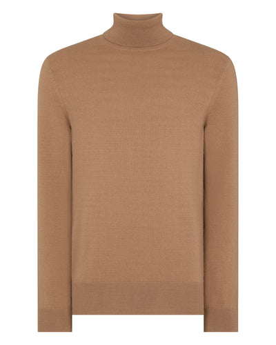 N.Peal Men's Trafalgar Roll Neck Cashmere Jumper Camel Brown
