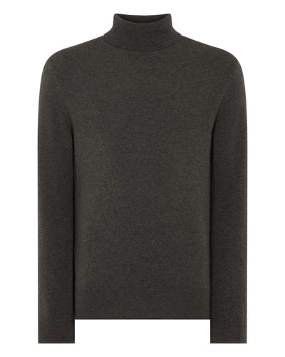 N.Peal Men's Trafalgar Roll Neck Cashmere Jumper Grey Moss