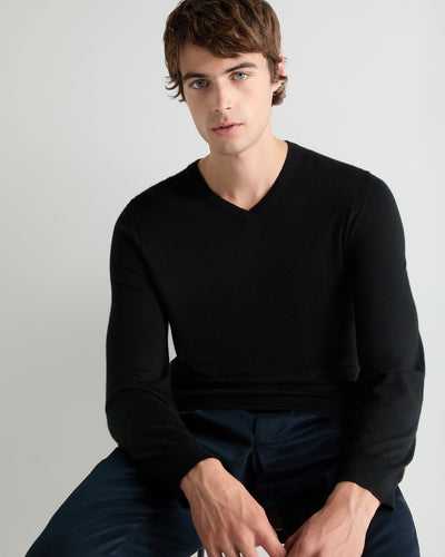 Men's Conduit Fine Gauge Cashmere V Neck Jumper Black