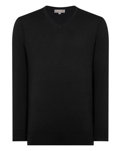 Men's Conduit Fine Gauge Cashmere V Neck Jumper Black