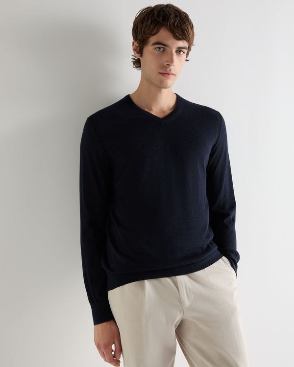 Men's Conduit Fine Gauge Cashmere V Neck Jumper 1