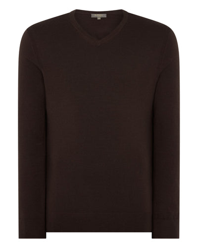 N.Peal Men's Conduit Fine Gauge Cashmere V Neck Jumper Redwood