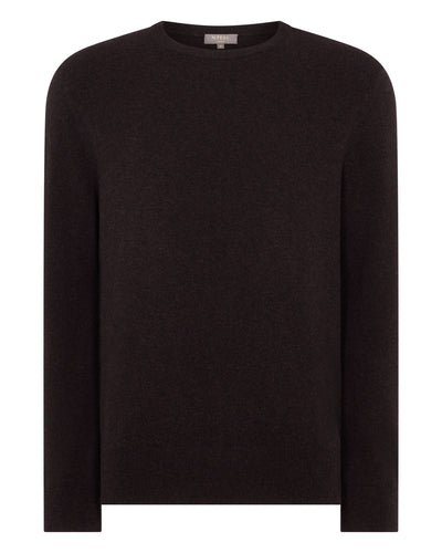 N.Peal Men's Oxford Round Neck Cashmere Jumper Cocoa Brown