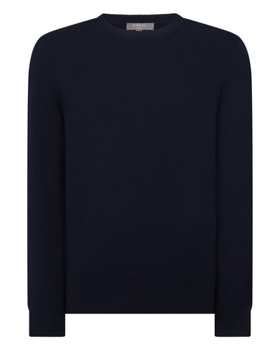 Men's Oxford Round Neck Cashmere Jumper Navy Blue