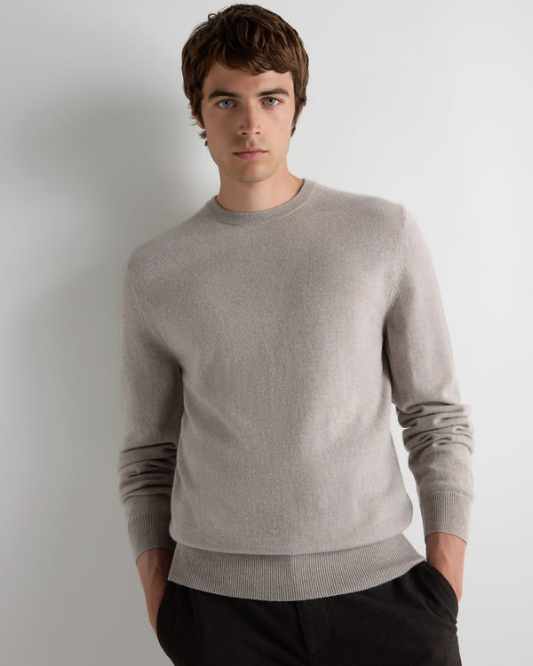 N.Peal Men's Oxford Round Neck Cashmere Jumper Oat Grey