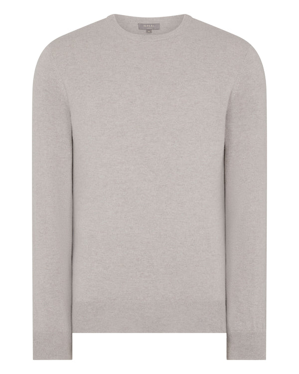 N.Peal Men's Oxford Round Neck Cashmere Jumper Oat Grey