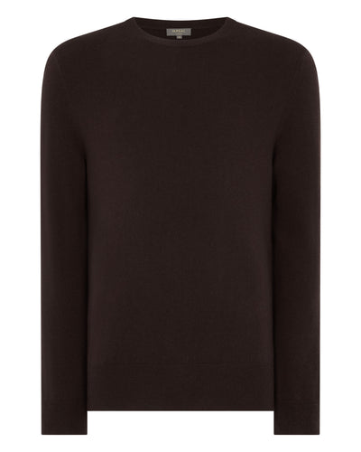N.Peal Men's Oxford Round Neck Cashmere Jumper Redwood