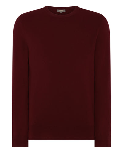 N.Peal Men's Oxford Round Neck Cashmere Jumper Rustic Red