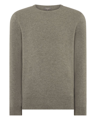 N.Peal Men's Oxford Round Neck Cashmere Jumper Sage Green