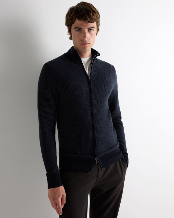 N.Peal Men's Knightsbridge Full Zip Cashmere Jumper Navy Blue