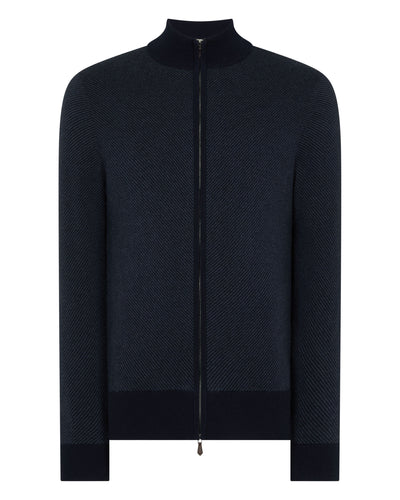 N.Peal Men's Knightsbridge Full Zip Cashmere Jumper Navy Blue