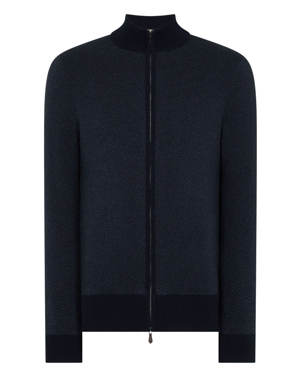 N.Peal Men's Knightsbridge Full Zip Cashmere Jumper Navy Blue