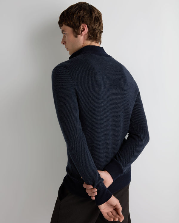 N.Peal Men's Knightsbridge Full Zip Cashmere Jumper Navy Blue