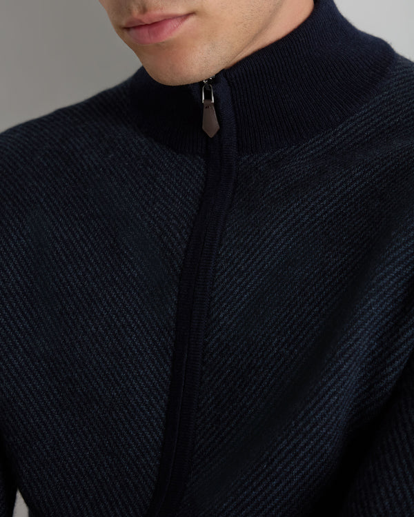 N.Peal Men's Knightsbridge Full Zip Cashmere Jumper Navy Blue