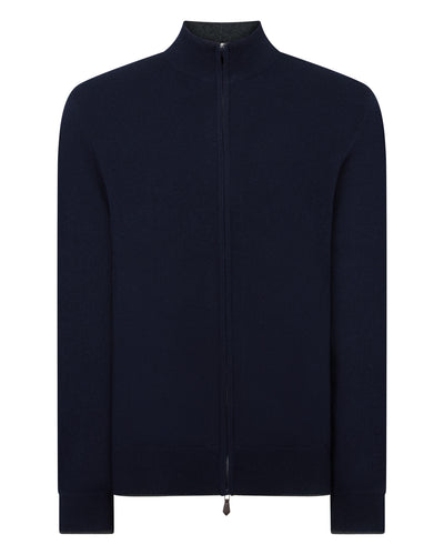 Men's Knightsbridge Full Zip Cashmere Jumper Navy Blue