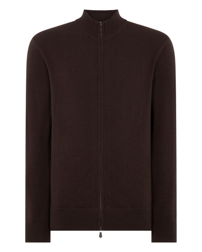 N.Peal Men's Knightsbridge Full Zip Cashmere Jumper Redwood
