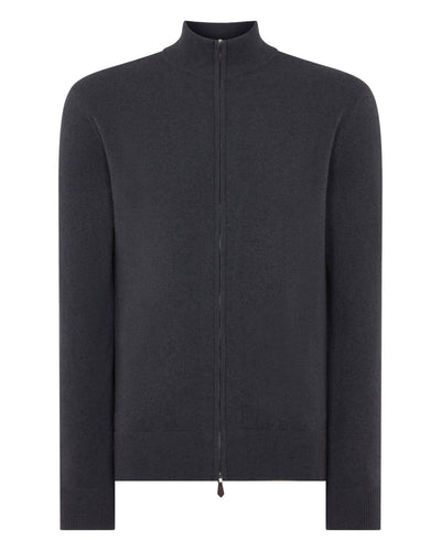 N.Peal Men's Knightsbridge Full Zip Cashmere Jumper Umber Grey