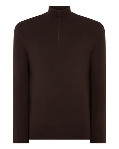 N.Peal Men's Regent Fine Gauge Cashmere Half Zip Jumper Redwood