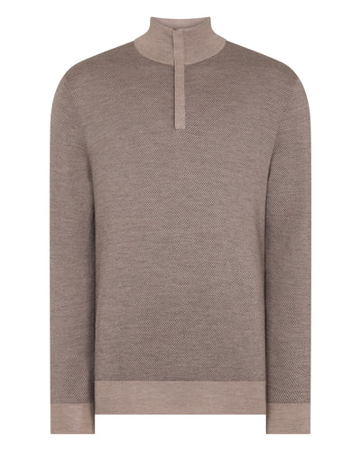 N.Peal Men's Regent Jacquard Fine Gauge Cashmere Half Zip Jumper Taupe Brown