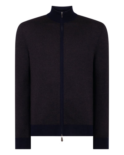 N.Peal Men's Hyde Jacquard Fine Gauge Cashmere Full Zip Jumper Navy Blue