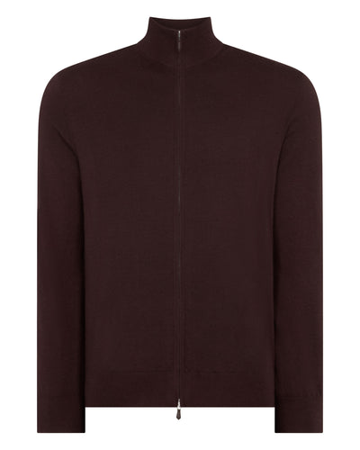 N.Peal Men's Hyde Fine Gauge Cashmere Full Zip Jumper Redwood