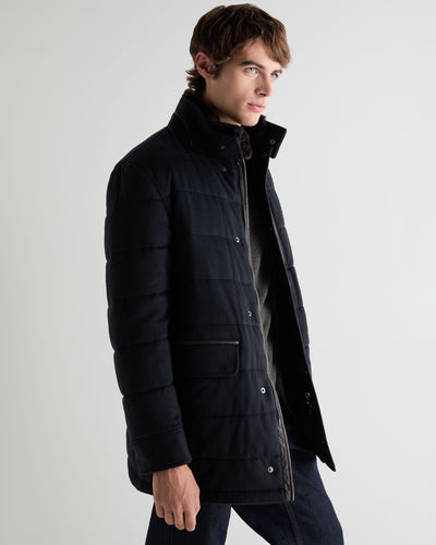 N.Peal Men's Fur Lined Coat Navy Blue