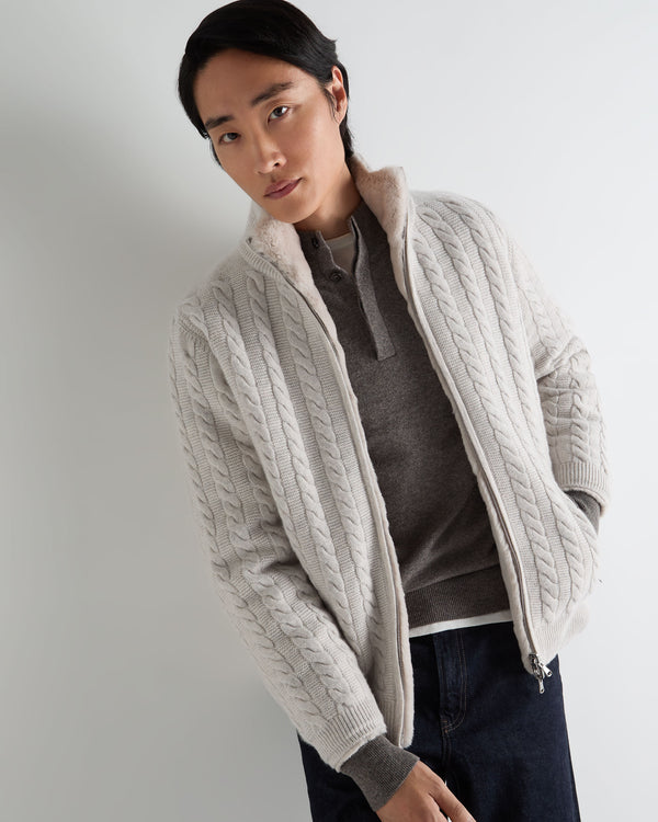 Men's Aspen Cashmere Cable Fur Cardigan 1