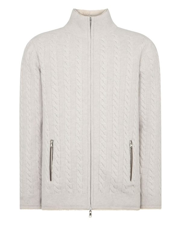 Men's Aspen Cashmere Cable Fur Cardigan 2