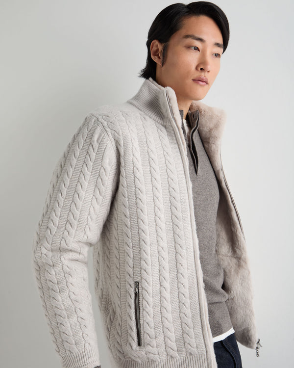 Men's Aspen Cashmere Cable Fur Cardigan 5